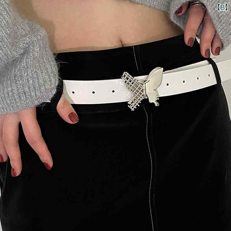ベルト レディース おしゃれ ホワイト バタフライ 韓国 シンプル かわいい 調節 夏コーデ アクセント 黒 女性用 カジュアル