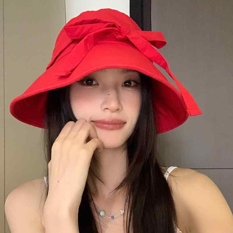 Other - 帽子 レディース 韓国 リボン 日除け 大きな つば 小顔 効果 赤 釣り 日よけ