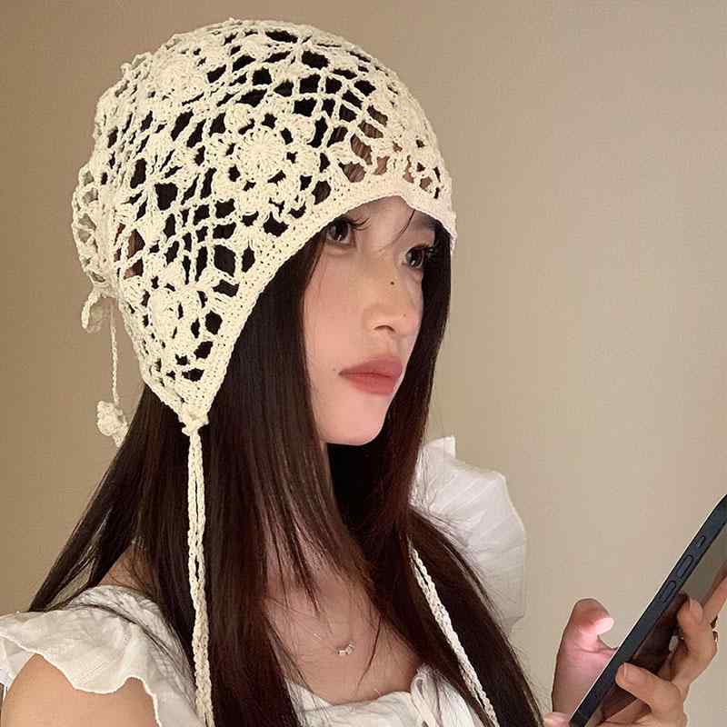 ヘッドスカーフ ボヘミアン 薄手 花柄 編み込み 帽子 レディース