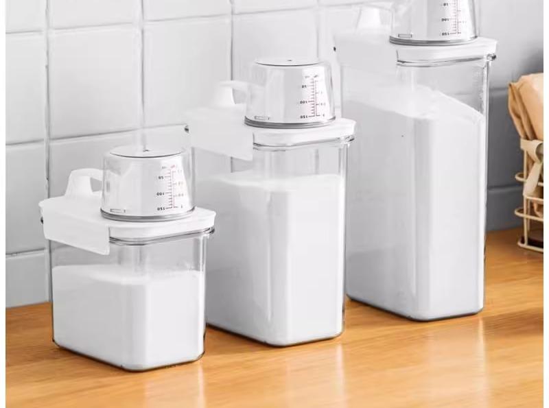 保存容器 保管 プラスチック 密閉 密封 収納 防湿 防虫 防塵 セット 計量カップ キッチン 家庭用 便利 グッズ 大きめ 小さめ クリア 透明