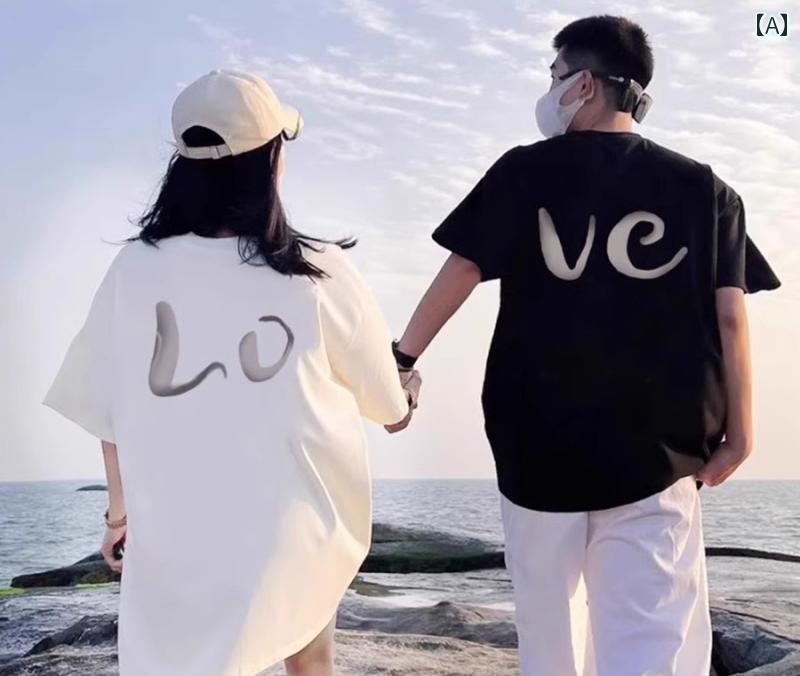 Other - カップル お揃い Tシャツ 半袖 カジュアル 夏 柔らかい 普段使い レジャー ラウンドネック ゆったり ストリート 大きいサイズ 白 黒 綿