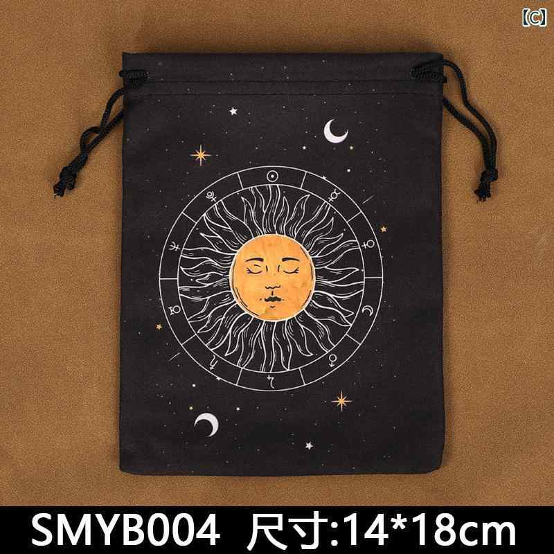 タロットカード ポーチ 12星座 フランネル バッグ 柔らかい 厚手 巾着 布袋 ダーク 幻想的 誕生日 小物 ギフト 収納 アクセサリー 太陽 月 花柄 黒 小さめ