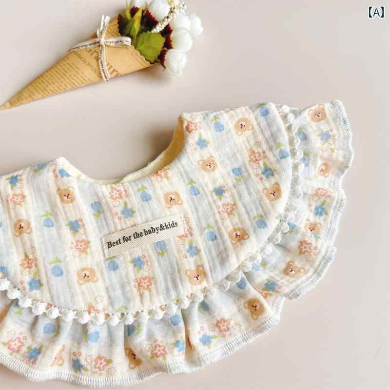 女の子 ベビー スタイ 綿 ガーゼ 6層 円形 フリル 厚手 ソフト 吸水 通気 よだれか...