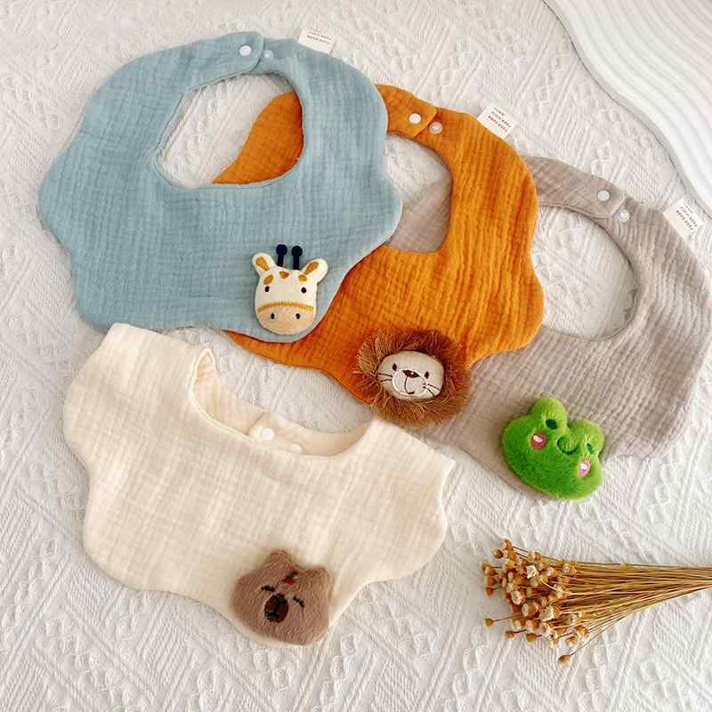 スタイ 男の子 女の子 ベビー 綿 ガーゼ 6層 円形 スナップボタン ぬいぐるみ 薄手 吸水 ソフト 通気 よだれかけ 吐き戻し 離乳食 エプロン 洗い替え ...