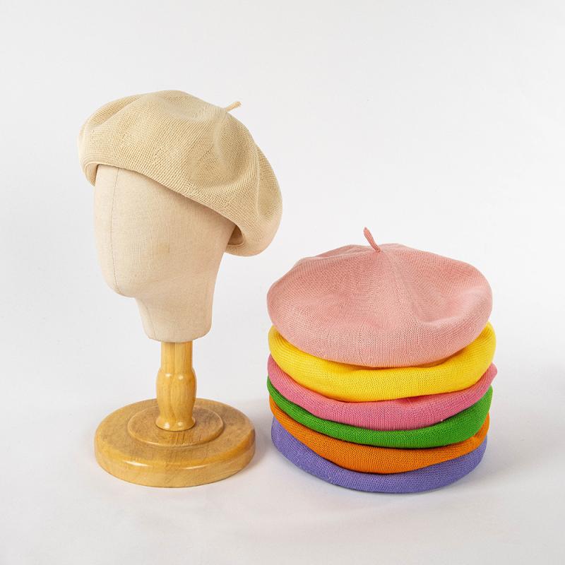 ベレー帽 子供 春夏 ニット 調節 通気性 おしゃれ シンプル 無地 男女兼用 画家帽 カラフル