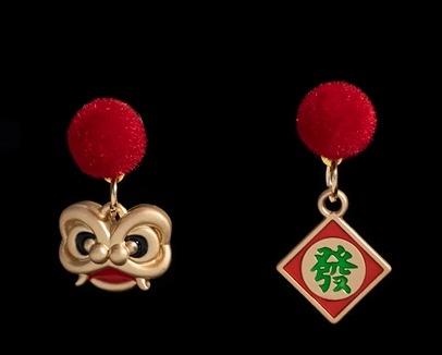 耳飾り レディース 中国風 イヤークリップ ストーン アクセサリー 装飾 小物 揺れる 春節 お祝 招財 個..