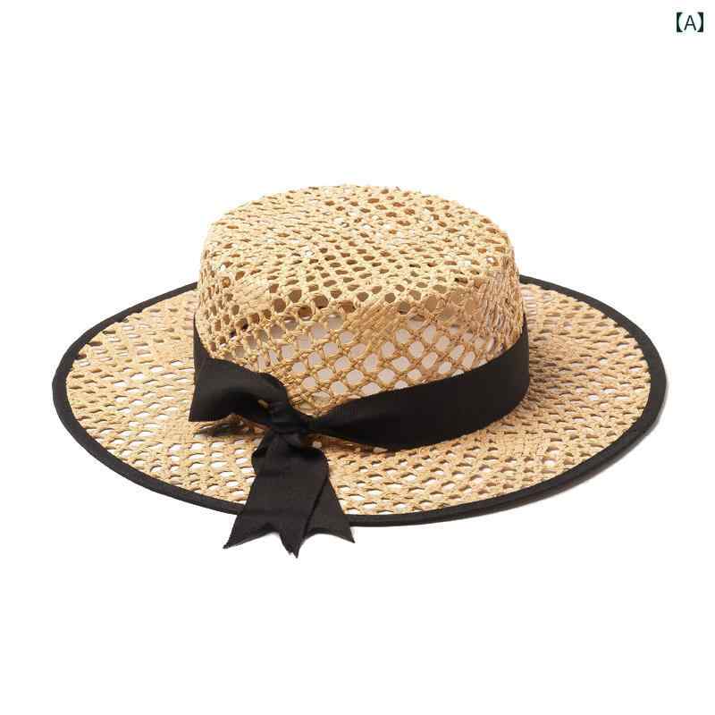 ハット レディース 麦わら 帽子 おしゃれ 手作り ラフィア 編み込み ボーター リボン 飾り 通気性 日焼け防止 夏 春 きれいめ 旅行 つば広
