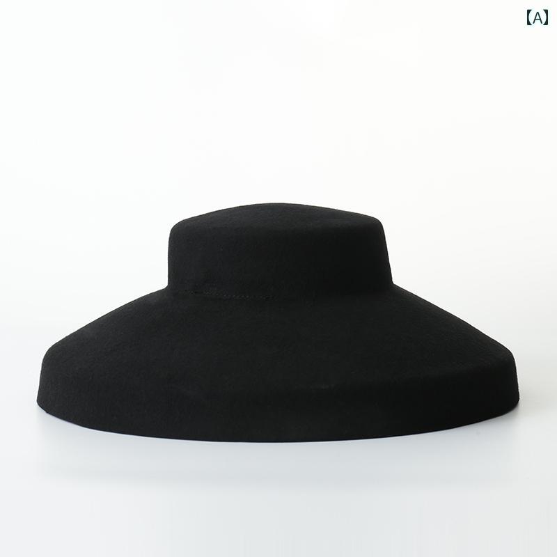 ハット レディース 帽子 おしゃれ ウール フェルト ブラック ヨーロピアン ヴィンテージ風 大広ツバ シンプル フォト フォーマル