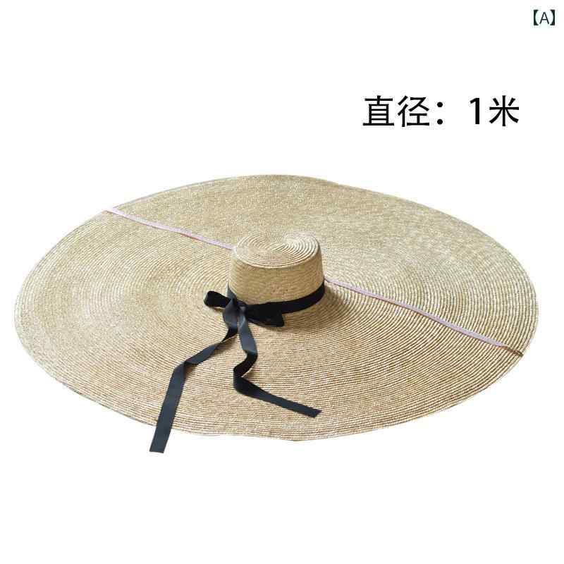 麦わら帽子 レディース おしゃれ 平トップ 大きな つば クラシック レトロ ショービズ スタイル ビーチ フォトグラフィー 舞台 アクセント