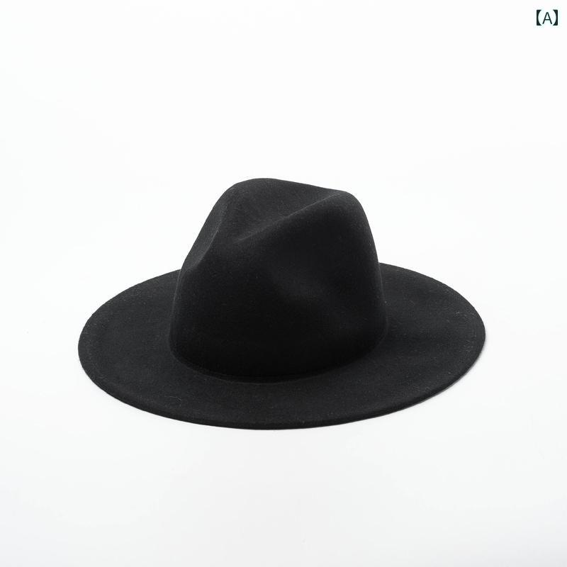 材質: ウール サイズ: M（56-58cm） デザイン: シンプル カラー: イエロー.ブラック.グレー.キャメル.コーヒー.ピンク.スカイブルー.ワインレッド.ブラウンレッド つばの形状: フラット シーン: 外出 タイプ: ジャズハッ...