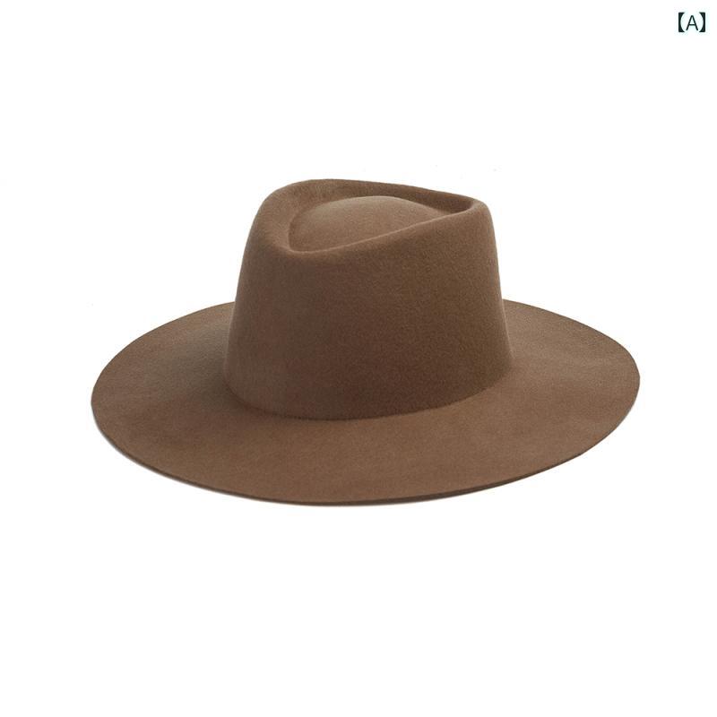ハット レディース 帽子 おしゃれ 秋冬 ウール ワイドブリム シンプル ジャズ 屋外 旅行 防寒