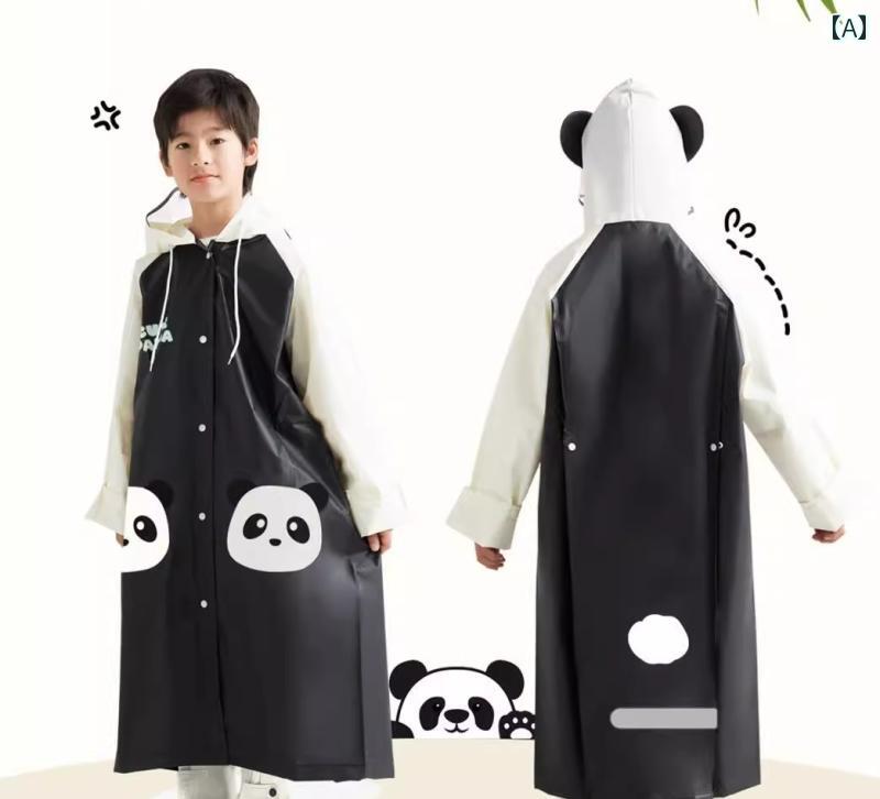 レインコート キッズ 女の子 男の子 ランドセル対応 耳 つば フード ポケット 収納袋 反射材 防水 スナップボタン 着脱簡単 かわいい パンダ 黒 白