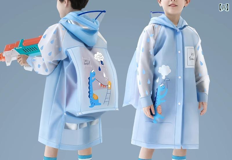 フロントップ楽天市場店のレインコート キッズ ベビー 女の子 男の子 ランドセル対応 つば フード ハイネック 反射材 ジップアップ スナップボタン お手入れ簡単 防水 速乾 EVA かわいい 大きいサイズ 恐竜 ウサギ ユニコーン 青 ピンク 黄色｜アングル2