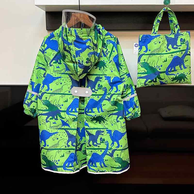 レインコート キッズ ベビー女の子 男の子 ランドセル対応 フード つば 収納袋 反射材 ジップアップ スナップボタン 防水 かわいい 大きいサイズ 恐竜 車 ...