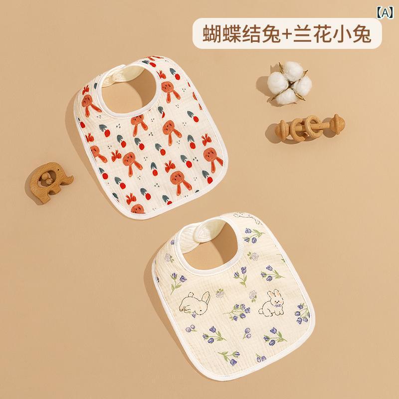 スタイ ガーゼ U字型 よだれかけ 防水 大きいサイズ ベビー 男の子 綿 夏 かわいい ミルク 吐き戻し防止 幼児 吸水性 うさぎ 熊 花柄 白 2