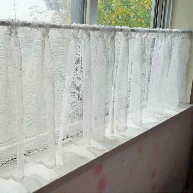 カフェカーテン レース 小窓 シンプル 取り付け簡単 ショート ベッドルーム ポリエステル 突っ張り棒 白 花柄 インテリア おしゃれ 目隠し 薄手