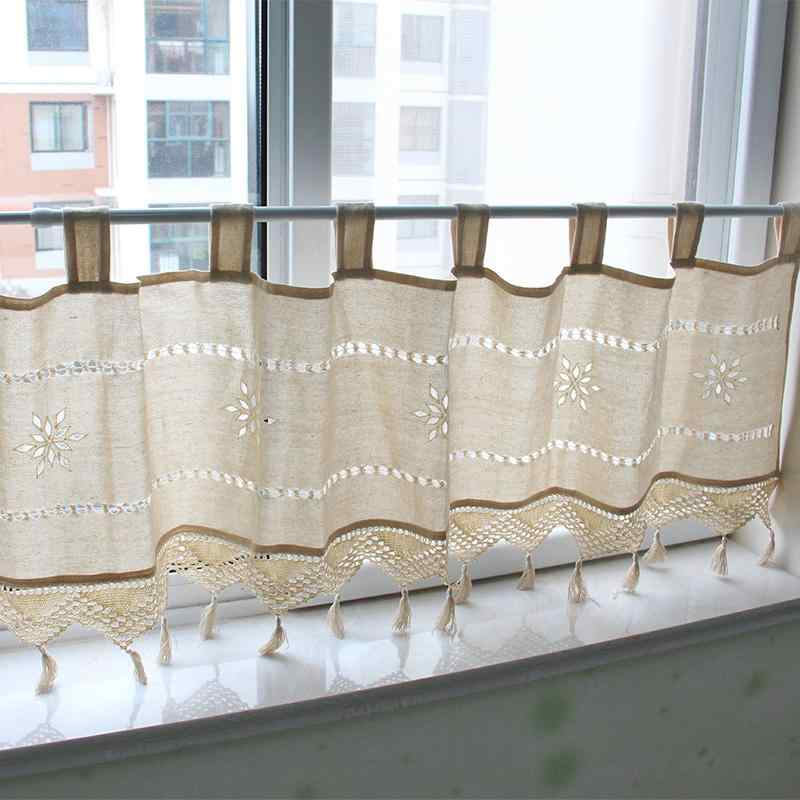 おしゃれ カフェカーテン 柄 アメリカン ポリエステル 綿 麻 パーティション 小さめ 装飾 リビング キッチン ショート 突っ張り棒 アイボリー ナチュラル シンプル