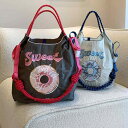 ショルダーバッグ 可愛い レディース 刺繍 ドーナツ うさぎ ペイズリー 柄 エコ メッセンジャー 大容量 柔らかい ロープ 普段使い 韓国 グレー 青 ベージュ