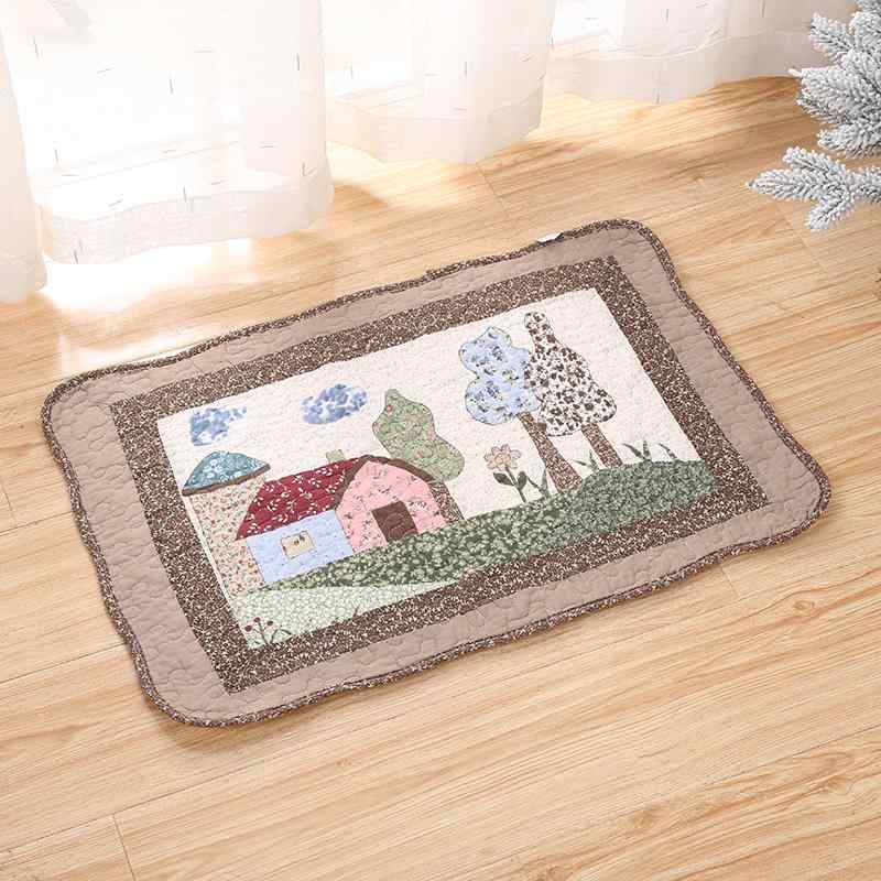 マット 小さめ 布 綿 キルティング 滑り止め 家庭用 リビング 玄関 寝室 フロアラグ カントリー調 洗濯..