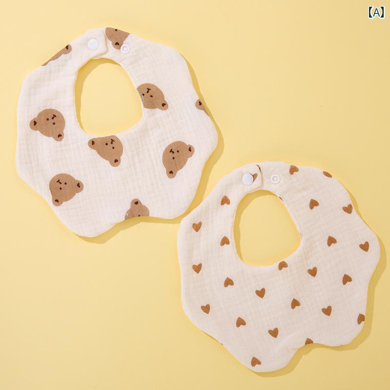 スタイ ガーゼ ベビー よだれかけ 綿 新生児用 防水 秋冬 通気性 かわいい 幼児 360度 吸水性 普段使い キッズ 動物 ドット柄 虹 リバーシブル 白 2