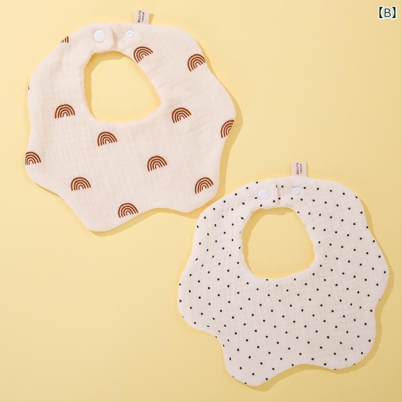 スタイ ガーゼ ベビー よだれかけ 綿 新生児用 防水 秋冬 通気性 かわいい 幼児 360度 吸水性 普段使い キッズ 動物 ドット柄 虹 リバーシブル 白 3