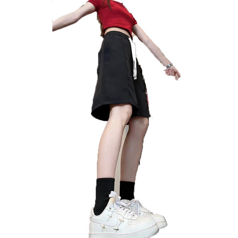 ハーフパンツ メンズ おしゃれ 黒 薄手 夏 ワイド シンプル 紐 五分丈 無地