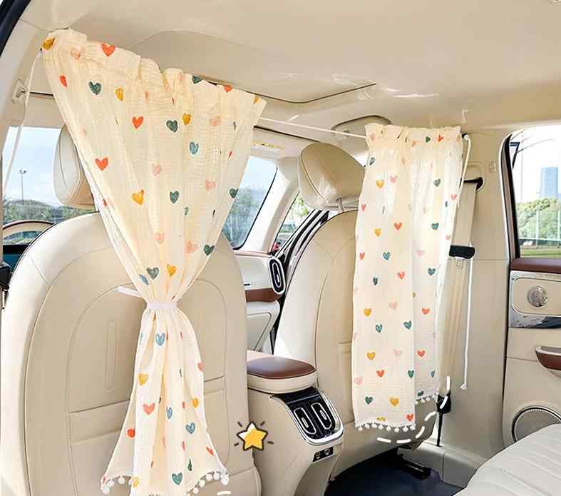カー用品 アクセサリー 夏 日焼け対策 遮光 パーテーション サンシェード ベルトカバー 車内 インテリア 装飾 ボールフリンジ 個性的 かわいい 茶 クマ ハート