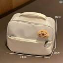 メイク道具 収納 バッグ 柔らかい チャック かわいい 大容量 レディース シンプル 旅行 サニタリー 布 四角 家 型 英字 取っ手 くま チェリー ベージュ...