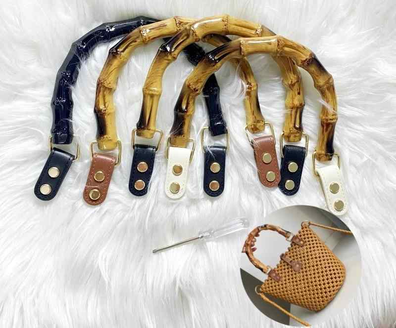 持ち手 取っ手 DIY ハンドメイド 手芸用 パーツ バッグハンドル 竹 バンブー PUレザー バックル ベルト セット 大きめ 小さめ カジュアル おしゃれ 黒 茶 アイボリー
