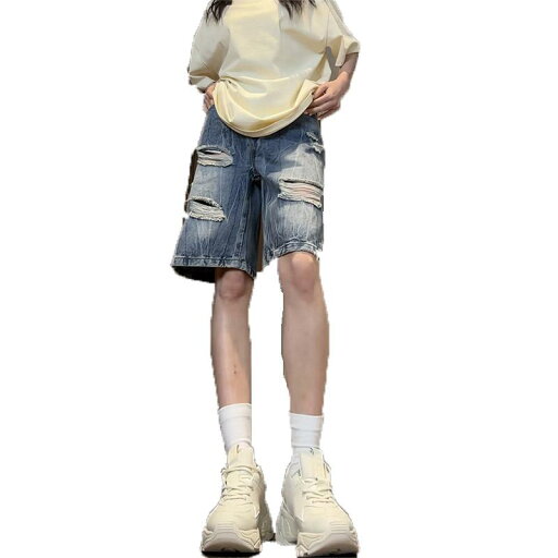 ハーフパンツ メンズ おしゃれ デニム ブルー ヴィンテージ風 水洗加工 ダメージ加工 ひざ丈 ストリート系 夏 ハーフパンツ メンズ おしゃれ デニム ブルー ヴィンテージ風 水洗加工 ダメージ加工 ひざ丈 ストリート系 夏
