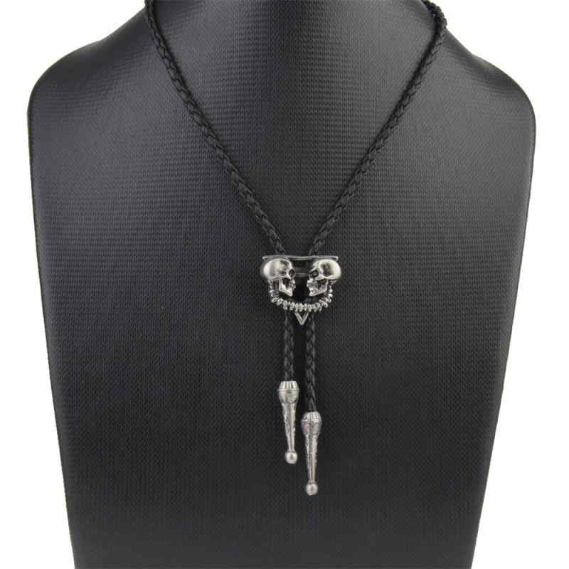 ループタイ メンズ アンティーク調 レザー 編み込み 合金 アクセサリー 装飾 小物 誕生日 プレゼント 個性的 かっこいい シルバー ブロンズ 髑髏