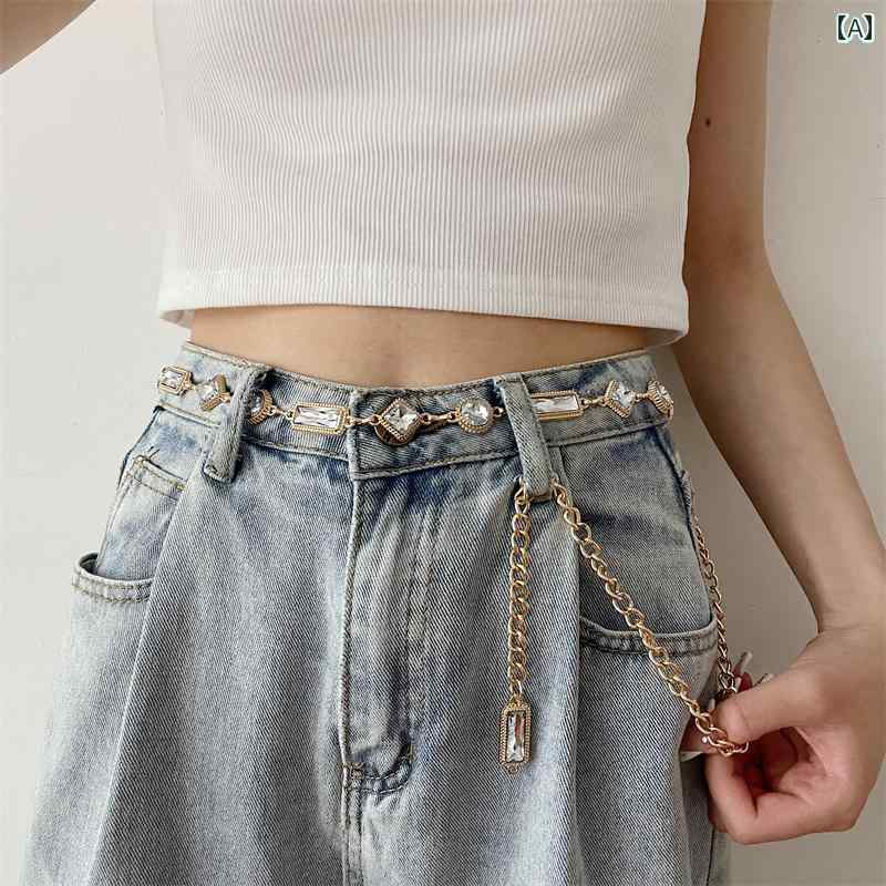 ベルト シルバー チェーン 細 金属 レディース 夏 カジュアル おしゃれ デニム ワンピース 合わせやすい 装飾