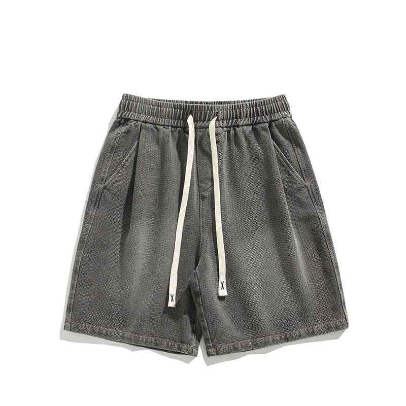 ハーフパンツ メンズ おしゃれ デニム 夏 星柄 グレー ヴィンテージ風 アメリカ風 ワイド ゆったり