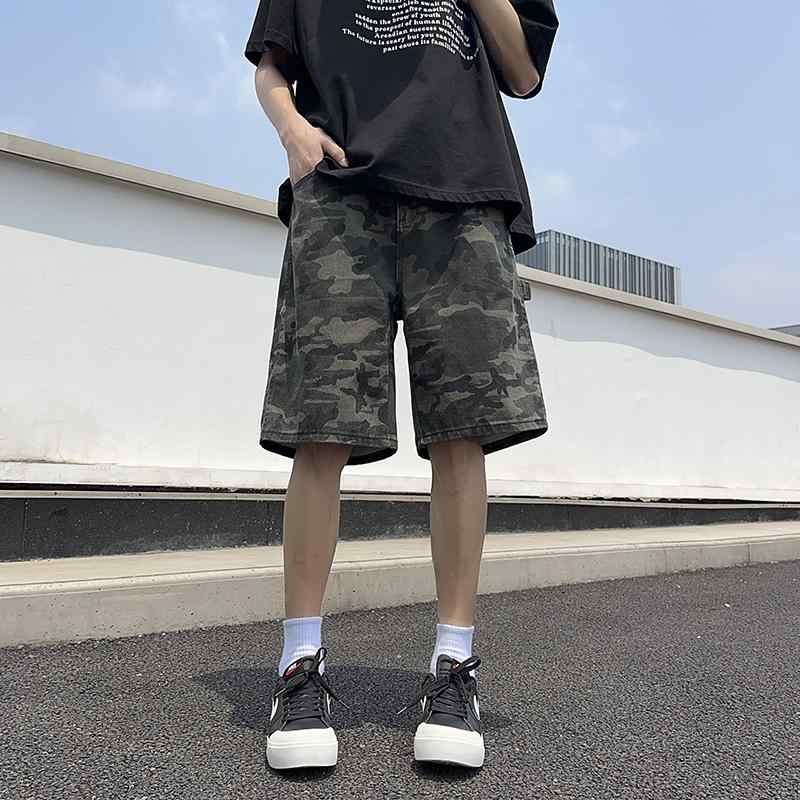 ハーフパンツ メンズ おしゃれ 迷彩柄 カーキ グリーン ワイド ストリート ヴィンテージ風 春夏 綿 ゆったり