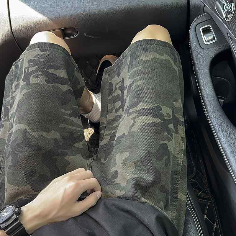 ハーフパンツ メンズ おしゃれ 迷彩柄 カーキ グリーン ワイド ストリート ヴィンテージ風 春夏 綿 ゆったり