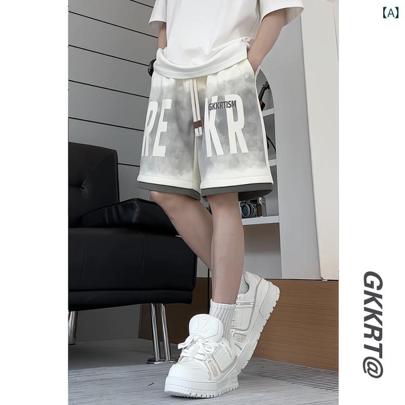 ハーフパンツ メンズ おしゃれ 夏 薄手 ワイド フェイクレイ# ロゴプリント バスケットボール スポーツ ランニング ゆったり
