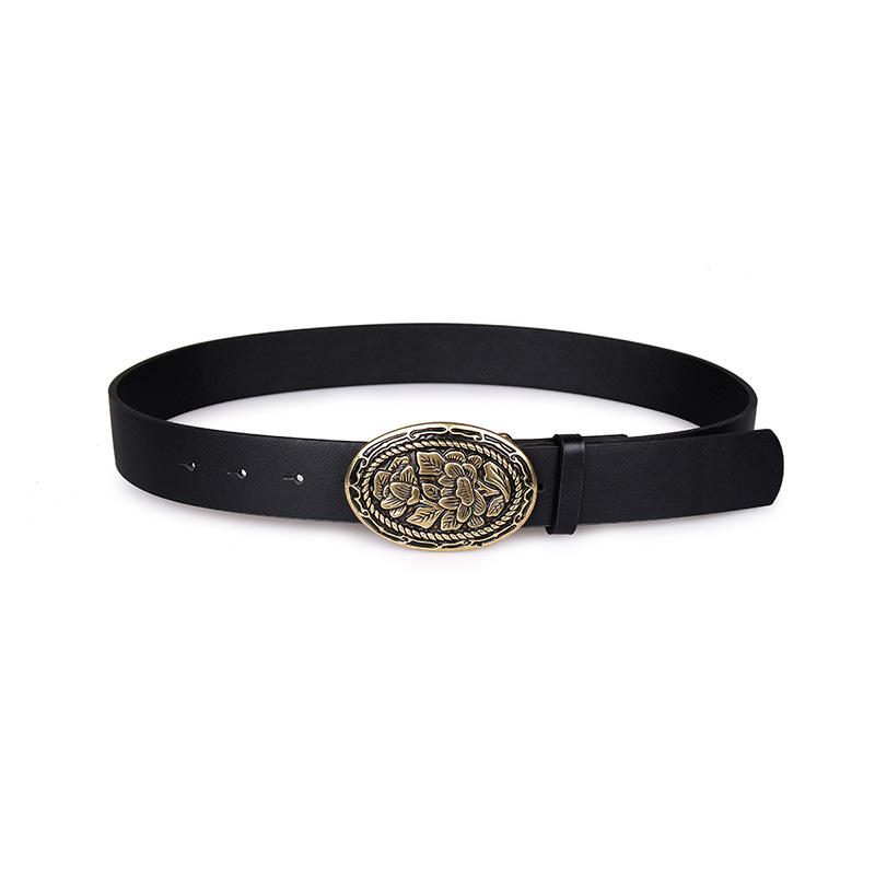 ベルト レディース ブラック 花柄装飾 アンティーク調 バックル ヴィンテージ風 唐草模様 おしゃれ シンプル 春