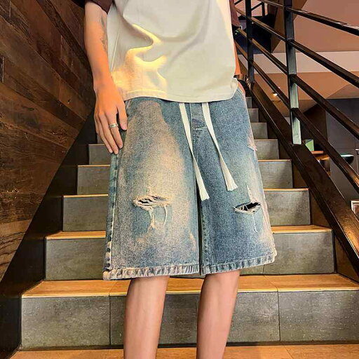 ハーフパンツ メンズ おしゃれ デニム ダメージ加工 破れ ヴィンテージ風 薄手 ワイド 夏 ゆったり おしゃれ ハーフパンツ メンズ おしゃれ デニム ダメージ加工 破れ ヴィンテージ風 薄手 ワイド 夏 ゆったり おしゃれ