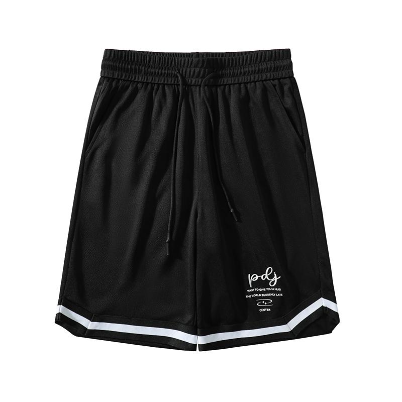 乐天商城 - ハーフパンツ メンズ おしゃれ ブラック ボーダー ストライプ メッシュ バスケットボール ワイド 五分丈 夏 薄手 通気 スポーツ ランニング