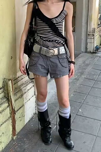 ショートパンツ グレー カーゴ ポケット 明線 ゆったり アメカジ y2k レディース 春夏 ショートパンツ グレー カーゴ ポケット 明線 ゆったり アメカジ y2k レディース 春夏