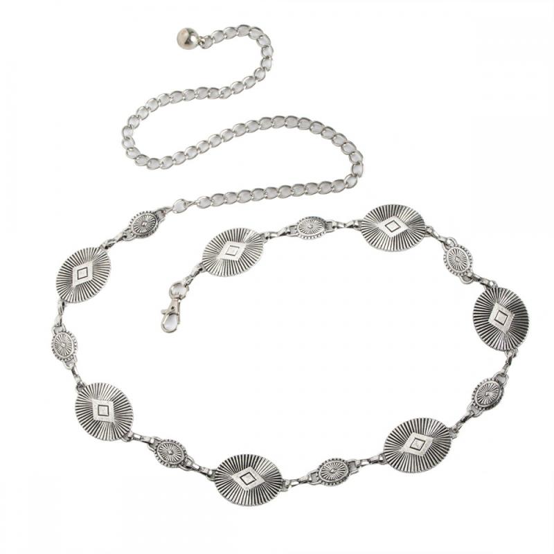 ベルト ゴールド レディース 宮廷風 彫刻 幾何学 模様 ヴィンテージ風 ウエストチェーン メタル アクセサリー 体型カバー 調節 おしゃれ