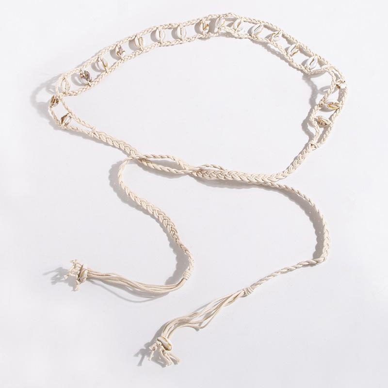 ベルト ホワイト 手編み ボヘミアン ワックスコード シンプル 紐 ウエストマーク 装飾 レディース