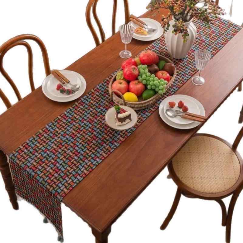 テーブルランナー 北欧 カントリー調 ボヘミアン コットンリネン タッセル ダイニング クロス サイドボード テレビ台 装飾カバー 花柄 上品 おしゃれ