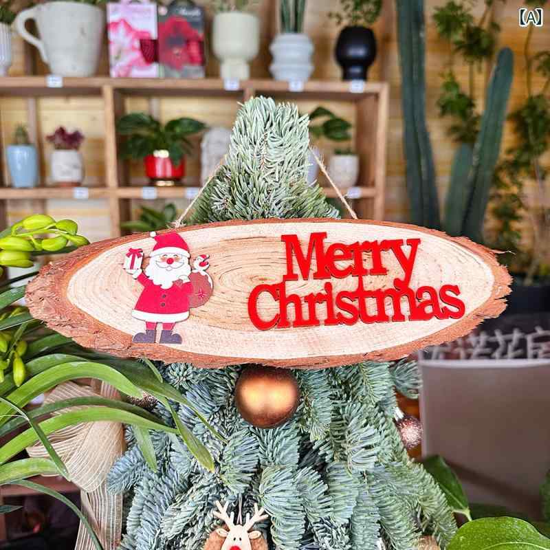 クリスマス 飾り 玄関 プレート チャーム 木 英字 壁掛け ドア ツリー サンタクロ...