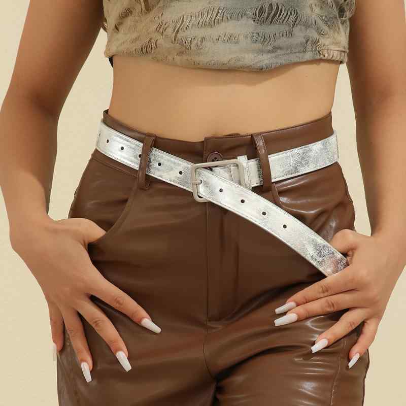 ベルト シルバー スクエアバックル 装飾 レディース おしゃれ 韓国 映え シンプル 合わせやすい 小物