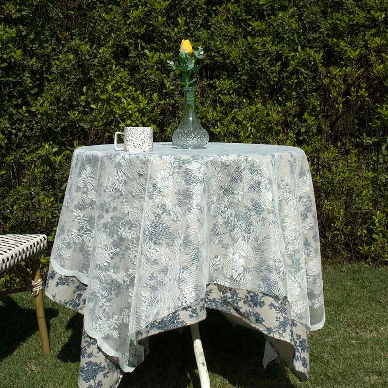 テーブルクロス おしゃれ レース 綿 刺繍 洗える ダイニング 装飾 パーティー 撮影 小道具 インテリア フレンチ レトロ カントリー 花柄 バラ 青 白