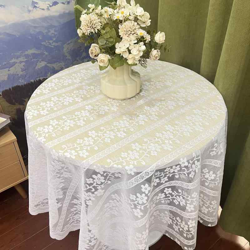 テーブルクロス おしゃれ レース 透け感 リビング 防塵 カバー ダイニング 装飾 パーティー 撮影 小道具 インテリア アメリカン カントリー調 モダン 花柄 ストライプ 白
