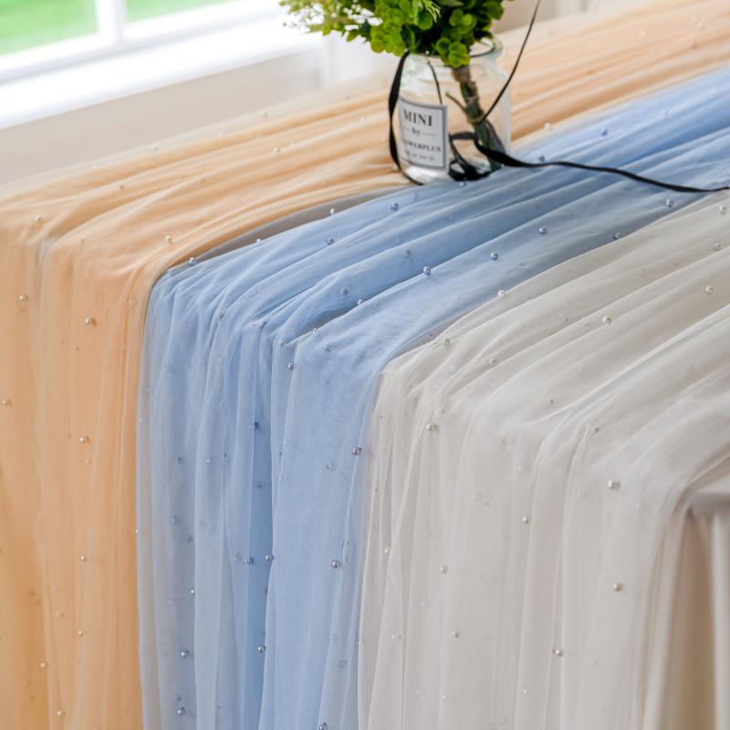 テーブルクロス おしゃれ メッシュ パール ビーズ スクエア 透け感 ソフト 撮影 背景 ダイニング 装飾 パーティー シンプル モダン 白 青 赤