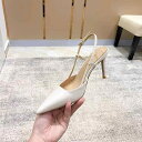 ポインテッドトゥ ミュール パンプス サンダル レディース 春夏 ピンヒール つま先あり スリングバック ストラップ PUレザー 靴 シューズ 前ふさがり 歩きやすい 痛くなりにくい 美脚 おしゃれ シンプル オフィス 通勤 普段使い 黒 白