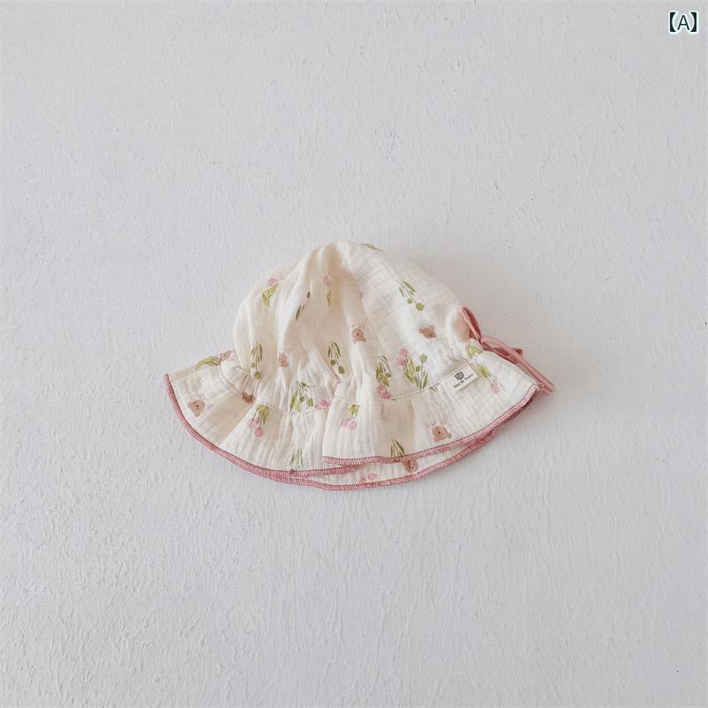 ベビー 帽子 春秋 女の子 幼児 カントリー 調 日焼け対策 薄手 柔らかい チューリップハット リボン 誕生日 出産祝い プレゼント シンプル かわいい ピンク 小花柄 2